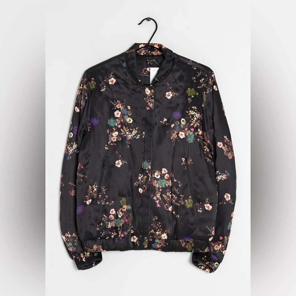 Massimo Dutti Black Floral Bomber Jacket